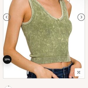 Zenana Outfitters Olive Ribbed V-Neck Crop Tank